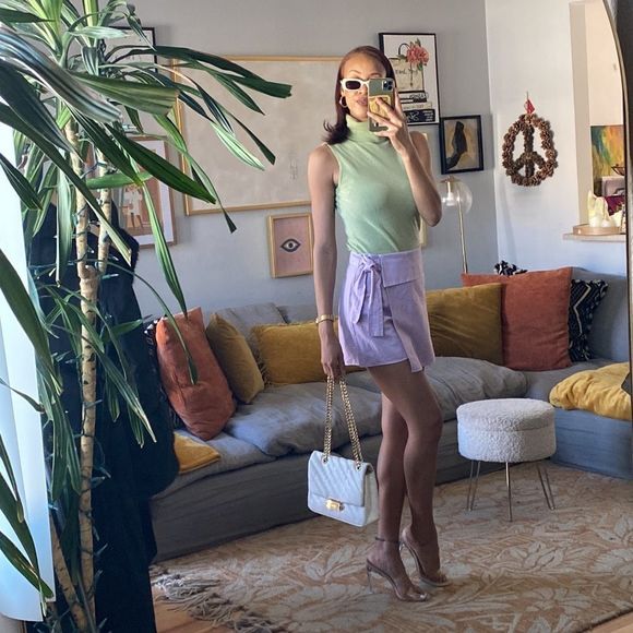 Zara Lavender Linen Blend Bow Trim Skort - Picture 15 of 16